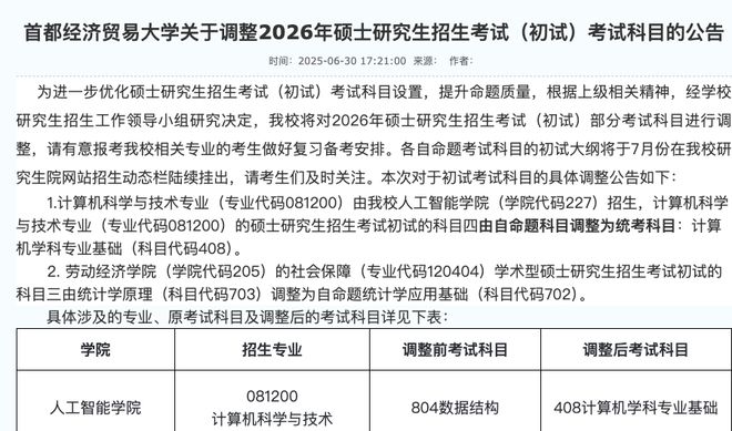 6考研初试科目大改！新消息！又一批202